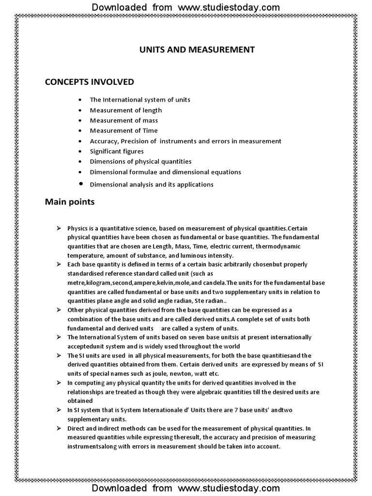 Class 11 Physics: Units & Measurements Notes | PDF | Observational ...
