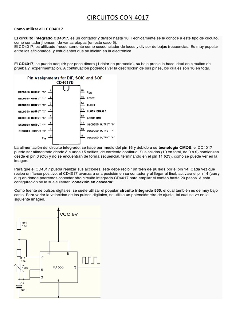 Funcionamiento del CD4017 en Circuitos | PDF | Diodo emisor de luz ...