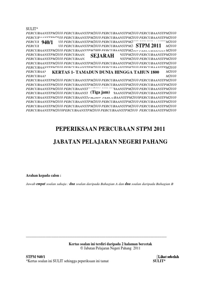 Soalan Dan Skema Jawapan Stpm Sejarah k1 Negeri Pahang 2011