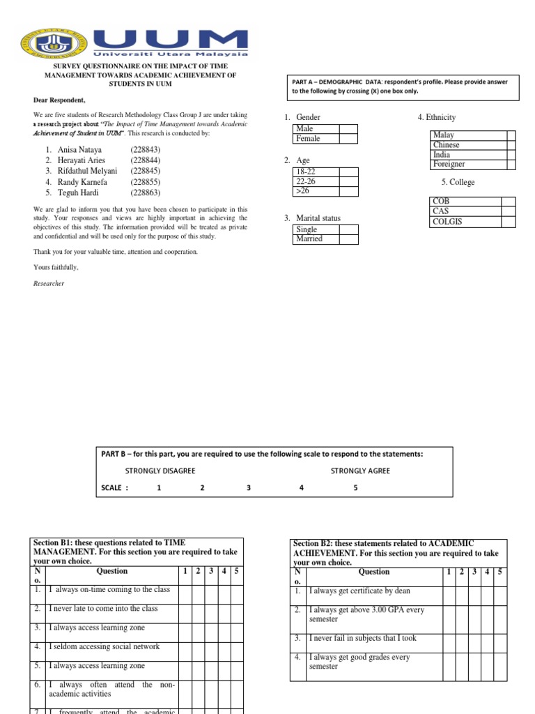 Survey Questionnaire on the Impact of Time Management Towards Academic