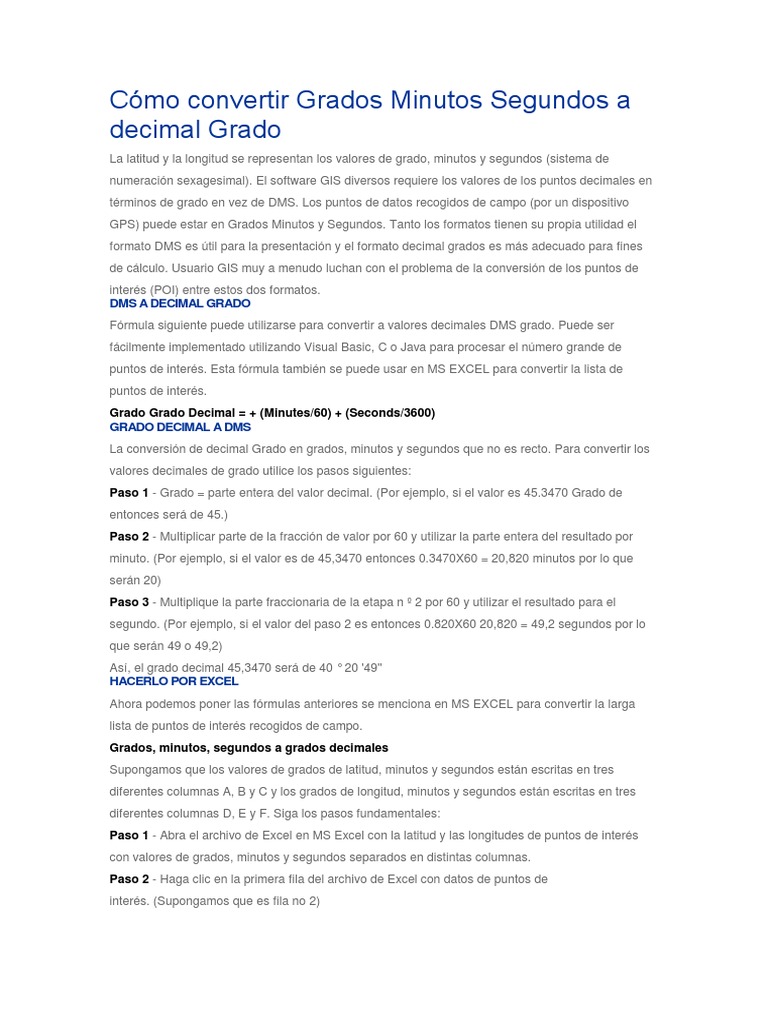 Cómo Convertir Grados Minutos Segundos A Decimal Grado | PDF | Decimal ...