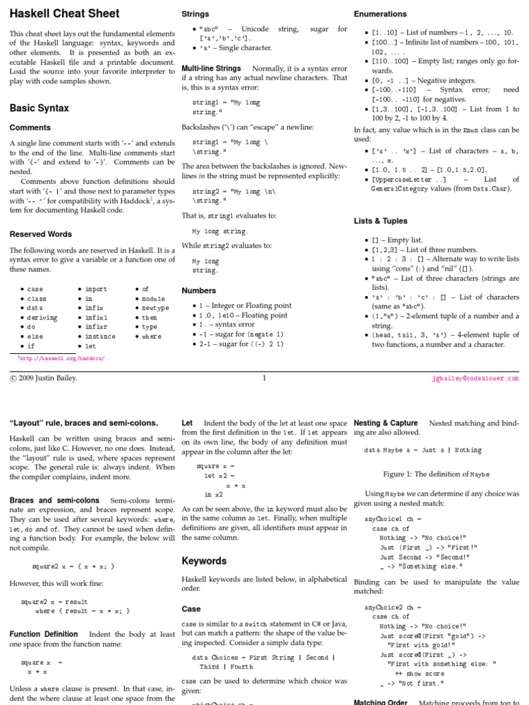 Haskell Cheatsheet Pdf Class Computer Programming Data Type