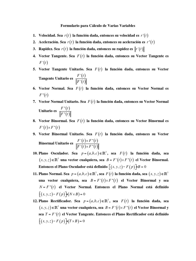 Formulario de Cálculo Multivariable | PDF | Degradado | Análisis matemático