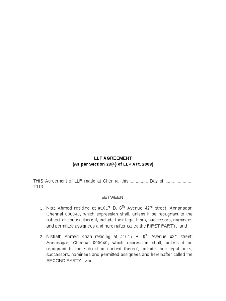 LLP Agreement Format | Download Free PDF | Companies | Legal Concepts