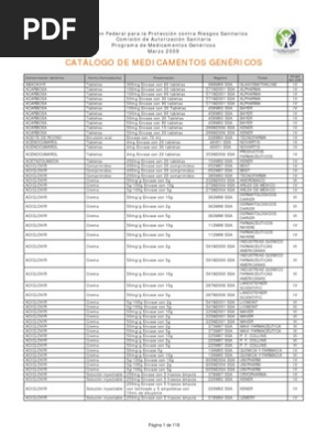 Catalogo Medicamentos Genericos Gi Marzo 09 Cofepris Droga Generica Farmacia