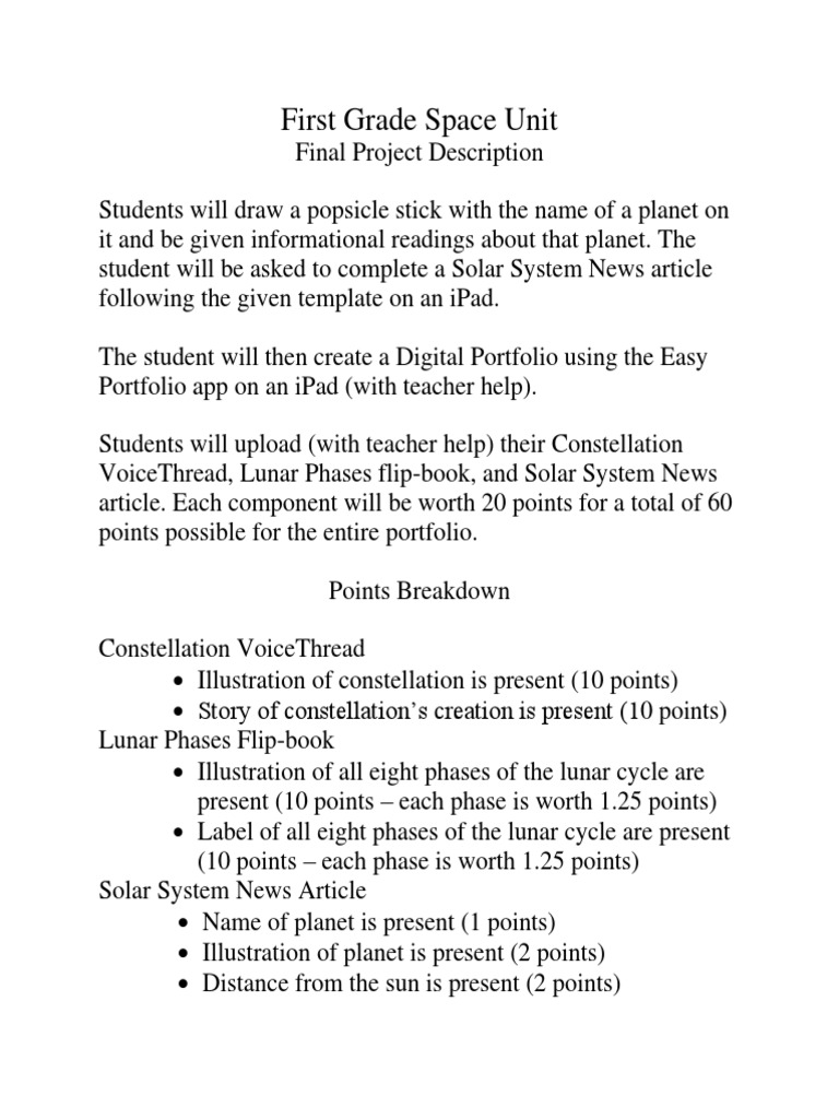 First Grade Solar System Project Guide | PDF | Teaching Methods & Materials