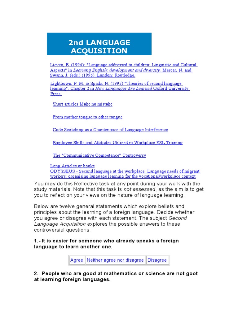 Second Language Acquisition Theories | PDF | Second Language | Learning
