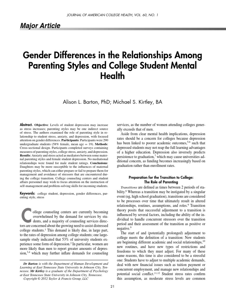 Gender Differences in The Relationships Among Parenting Styles and ...