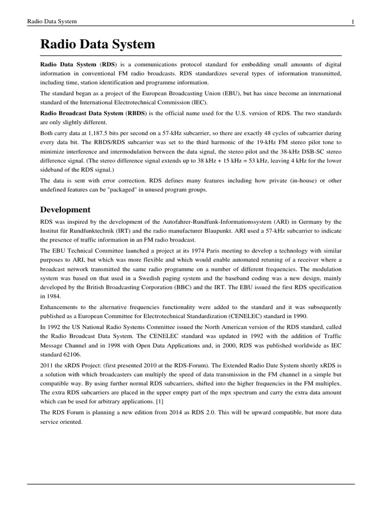 Understanding Radio Data System (RDS) | PDF | Electronic Engineering ...