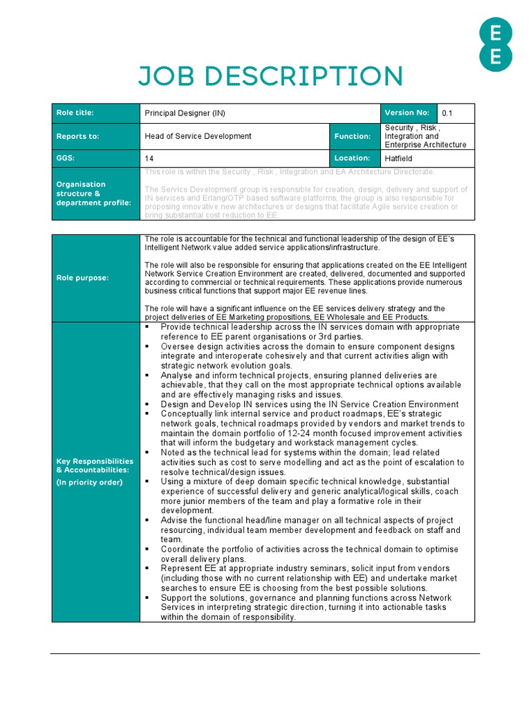 In Principal Designer Job Description PDF Strategic Management