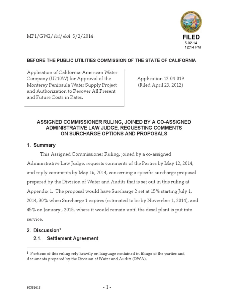 California Water Supply Project Surcharge Proposal | PDF | Desalination ...
