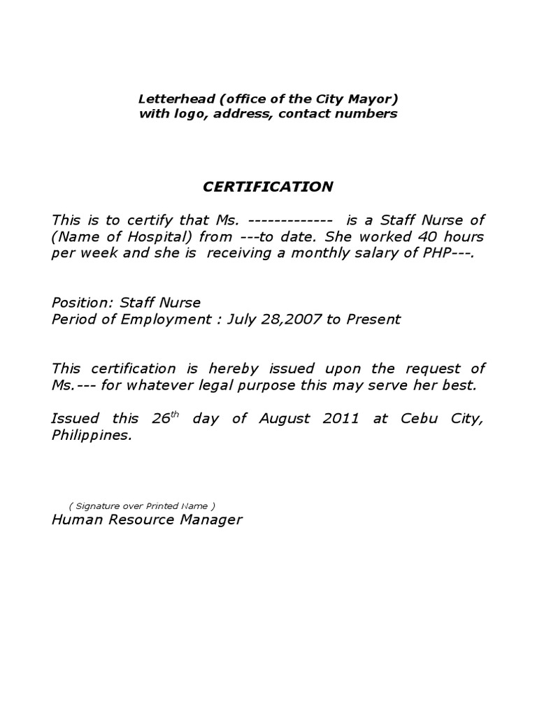 sample certificate job of Sample Employment Certificate sample certificate job of Sample Employment Certificate