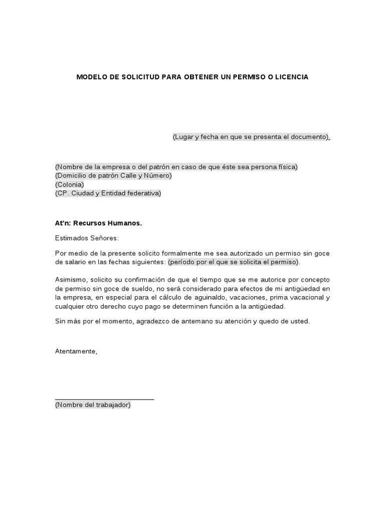 Solicitud De Permiso Con Goce De Sueldo