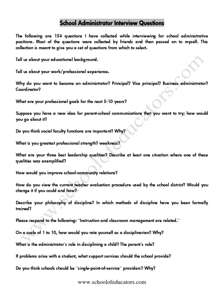Photo inspiration: Visual Reference: School Administrator Interview Questions Pdf Teachers
