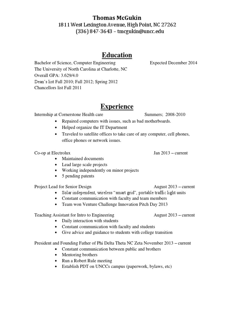 Resume Fall 2013 | PDF | Computers | Technology & Engineering