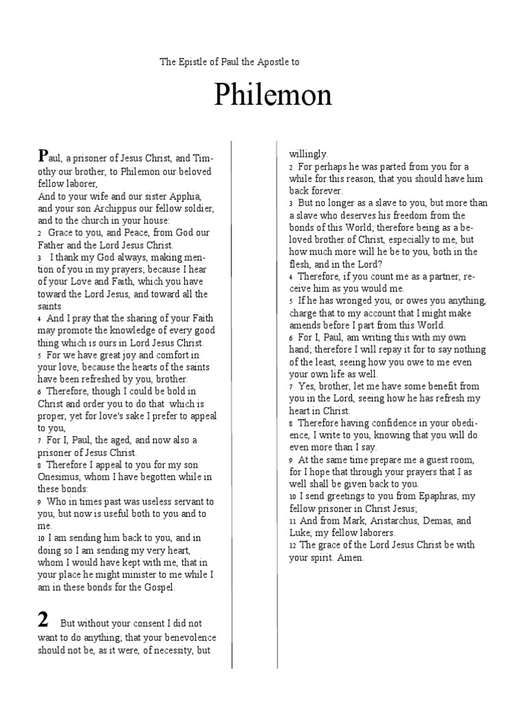 The Epistle of Paul the Apostle to Philemon NKJV Epistle To