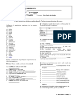 Lista 8º Ano P1 3º BIM.2013 - Participio, Pret. Composto, Recados e Cartões de Amor