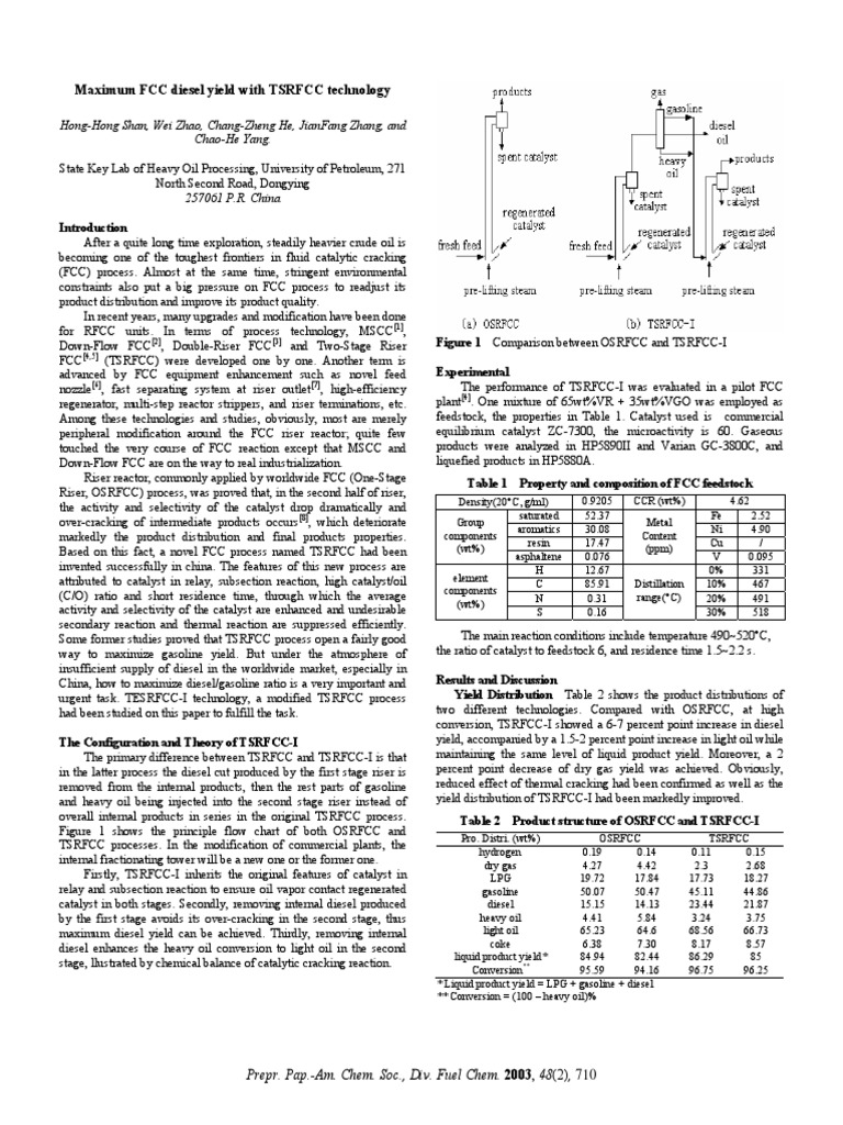 Maximum FCC Diesel Yield With TSRFCC Technology | PDF | Cracking ...