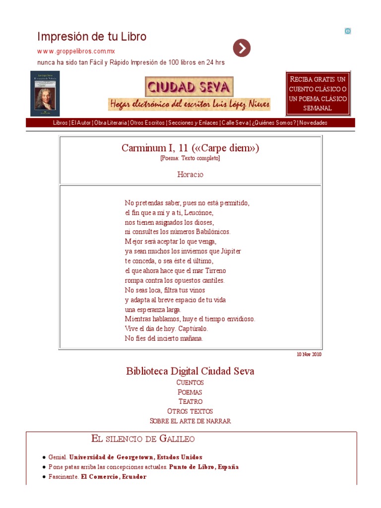 Carminum I, 11 ( Carpe Diem ) - Horacio - Ciudad Seva | PDF