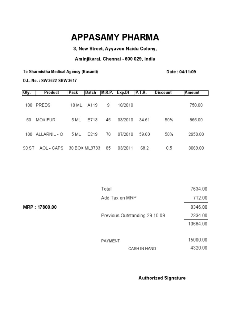 Pharmaceutical Invoice Details | PDF