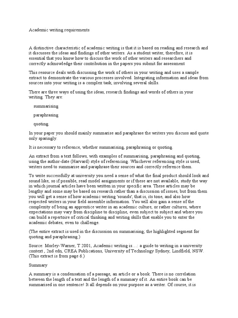Academic Writing Requirements Citation Cognition