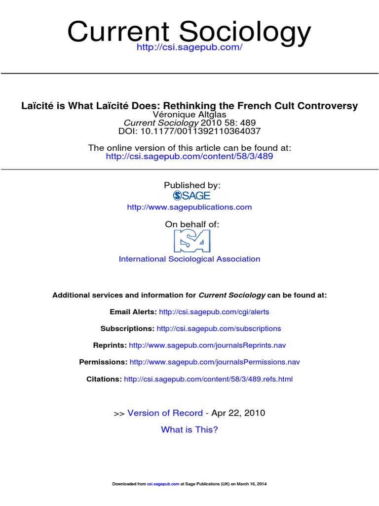 Altglas Laicite French Cult Controversy 2012 | PDF | Separation Of ...