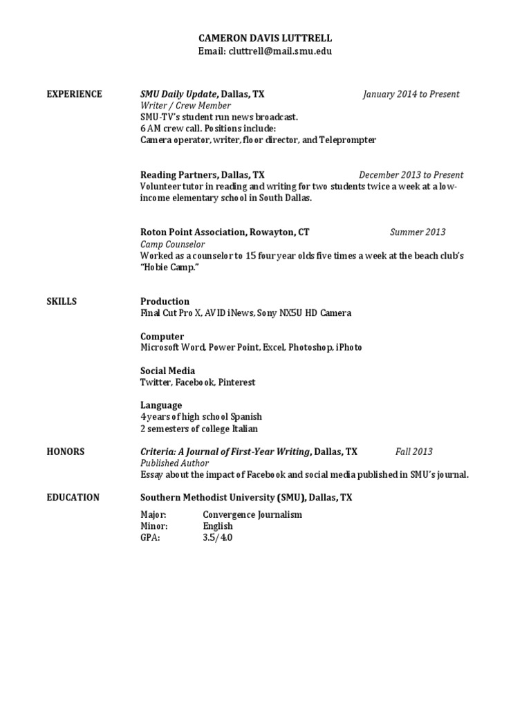 Cameron Luttrell's SMU Profile | PDF