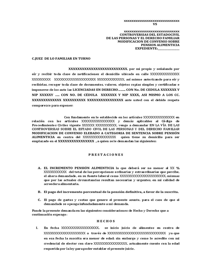 Modificacíon de Convenio Sobre Pensión Alimenticia PDF Manutención