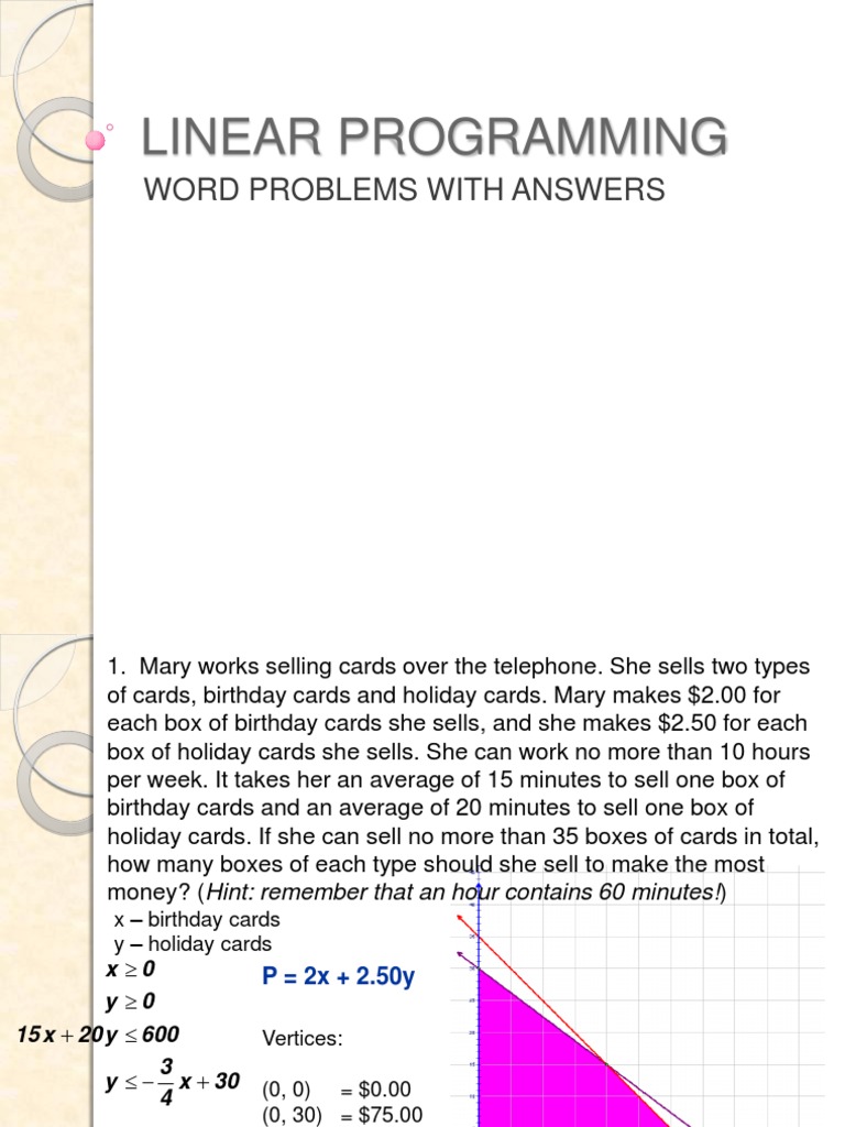 LINEAR PROGRAMMING Word Problems | PDF | Floristry | Advertising