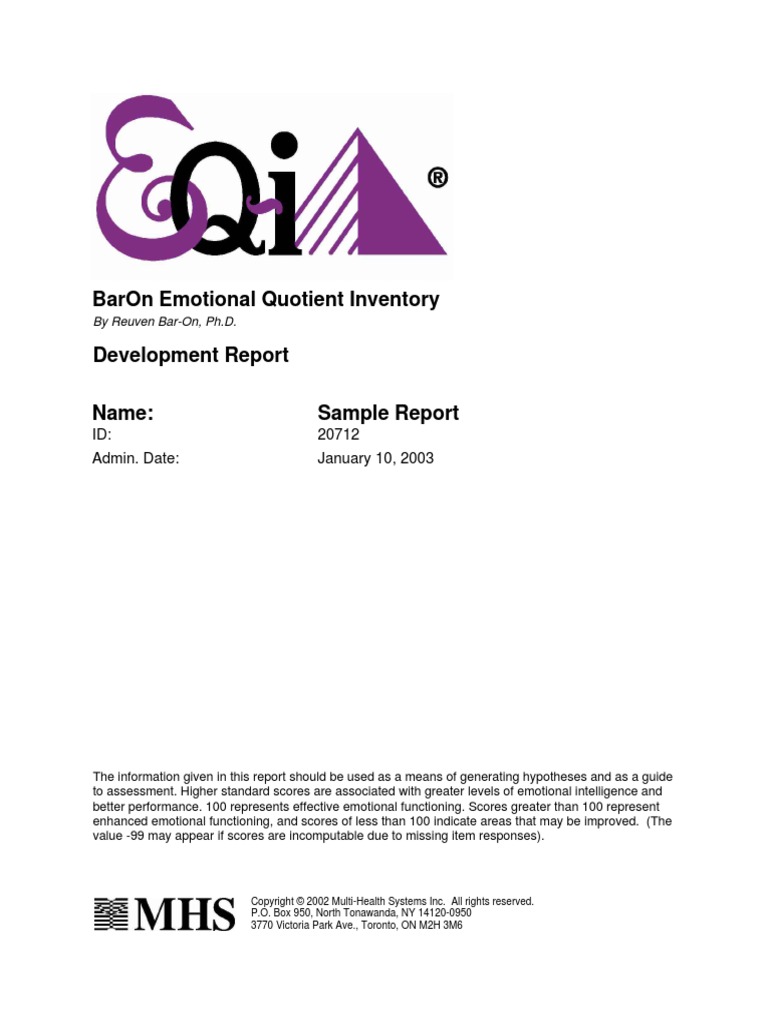 BarOn Emotional Quotient Inventory Report | PDF | Emotional ...