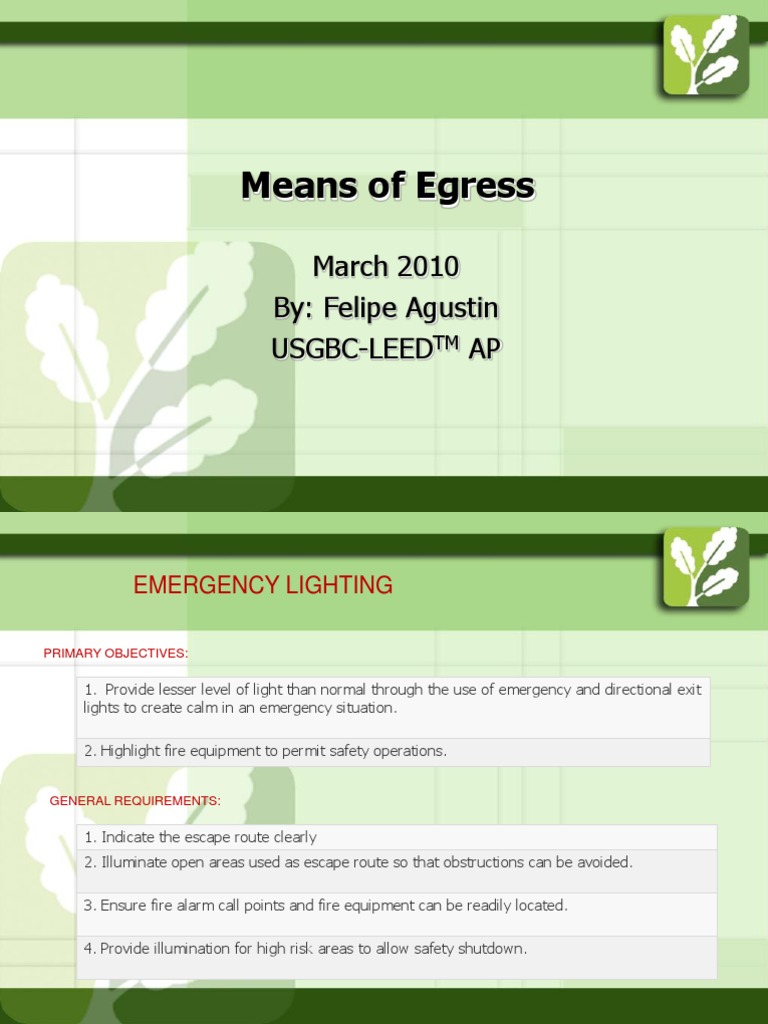 Means of Egress | Power Supply | Lighting