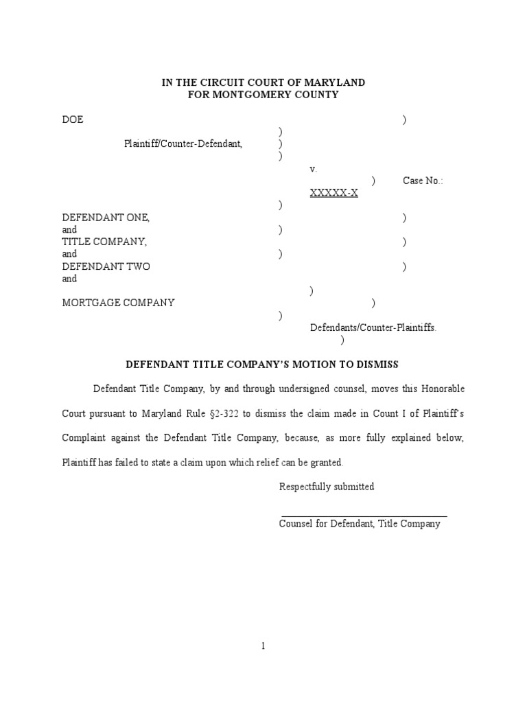 Maryland Motion to Dismiss Example | PDF | Legal Procedure | Virtue
