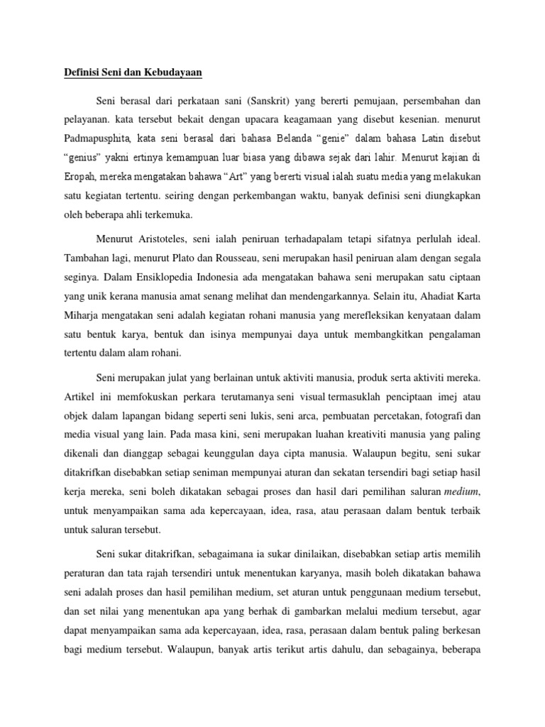 Definisi Seni Dan Kebudayaan Pdf