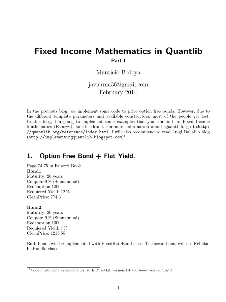 QuantLib Fixed Income Bond Pricing Guide | PDF | Bond Duration | Fixed ...
