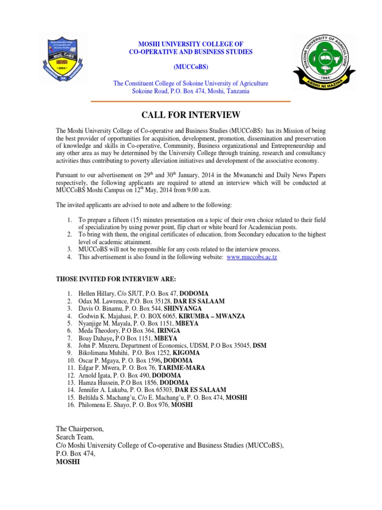 MUCCoBS Interview Call Announcement | PDF | College | Interview