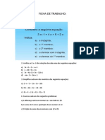 Ficha de Trabalho 7ano - Equações 1.º Grau