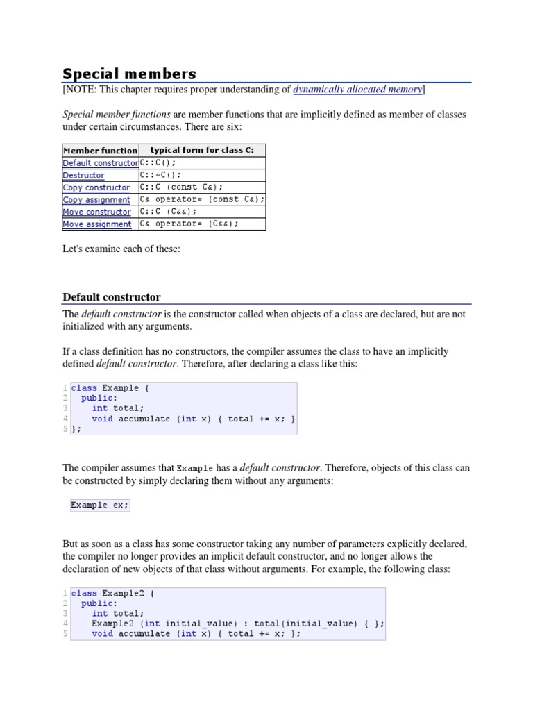 Special Members: Special Member Functions Are Member Functions That Are ...