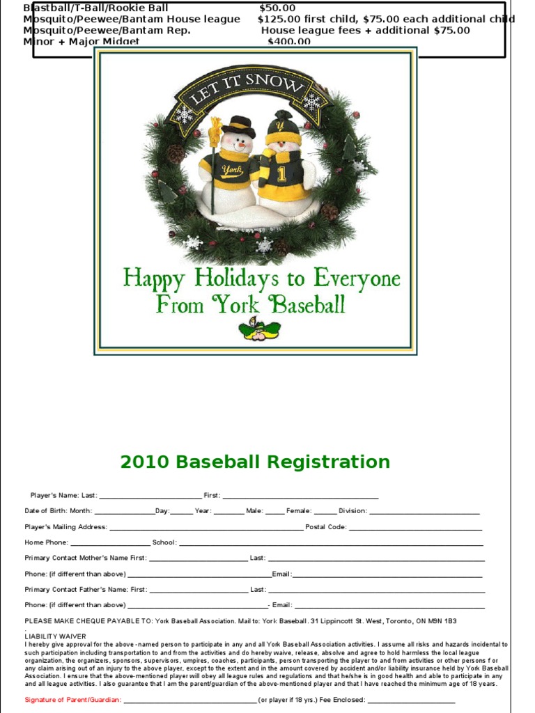 2010 York Baseball Registration Fees | PDF | Business