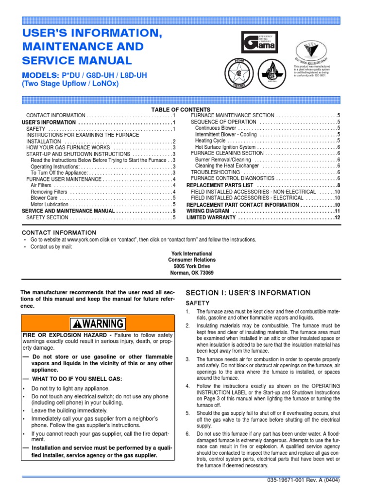 User S Information Maintenance Andservice Manual Models P Du G8d Uh L8d Uh Two Stage Upflow Lonox Furnace Thermostat