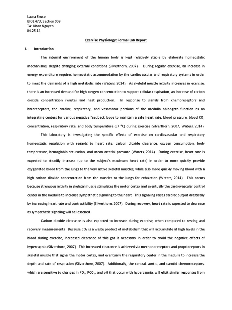 Exercise Physiology Lab Report Hemoglobin Physical Exercise