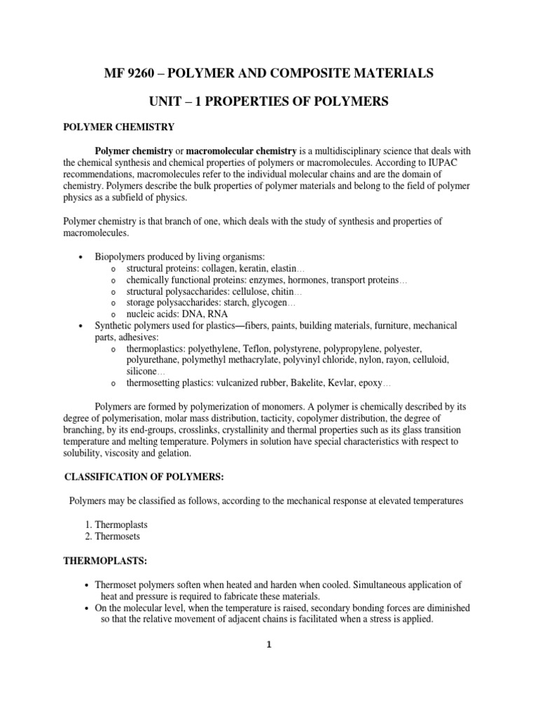 Polymer and Composite Materials Study Materials | PDF