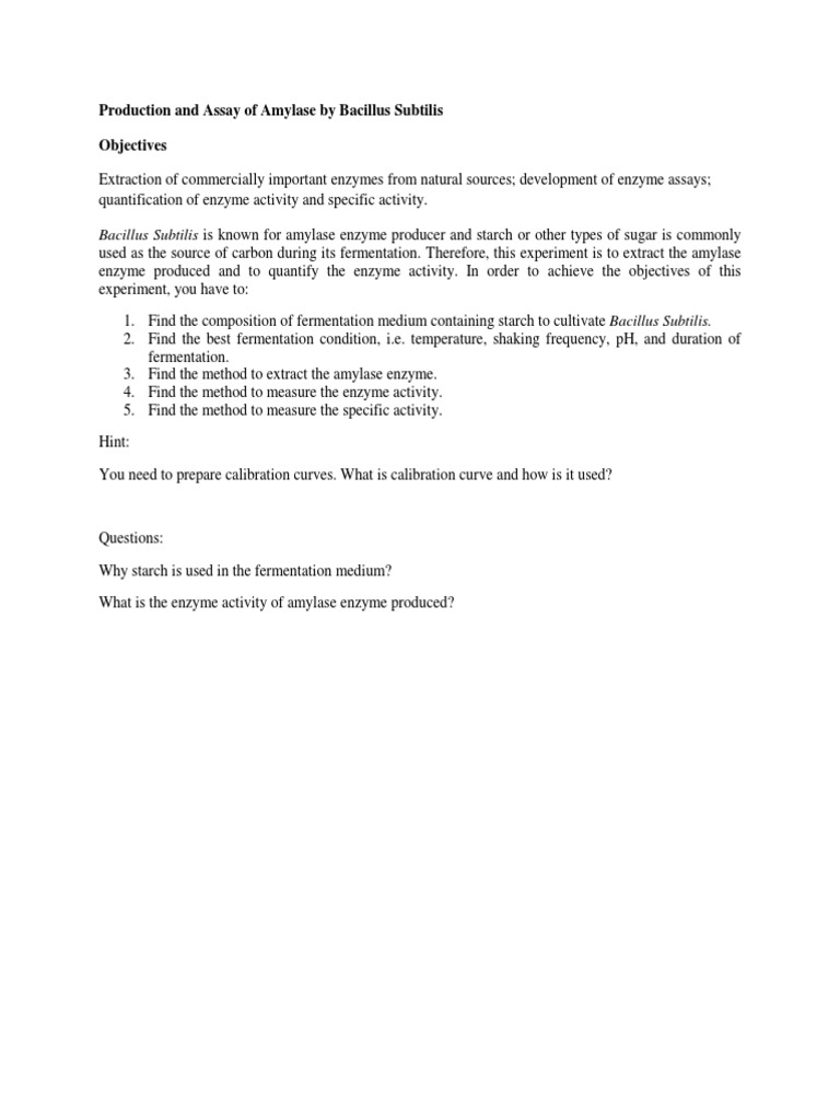 Production and Assay of Amylase by Bacillus Subtilis | PDF | Cooking ...