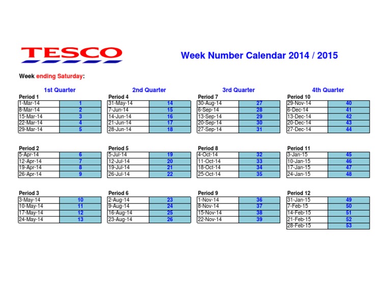 Tesco Calendar 20142015