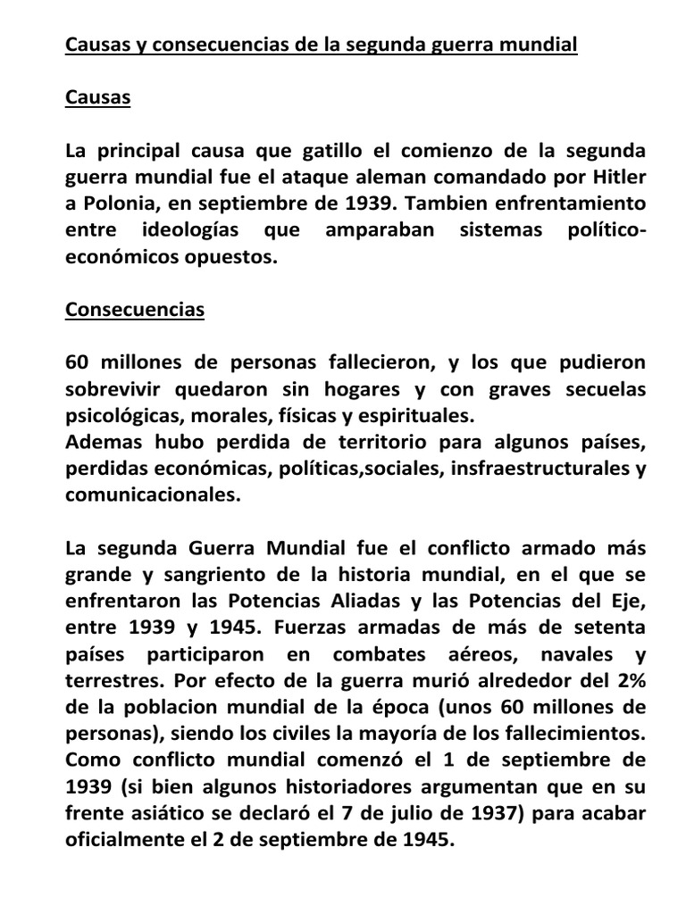 Causas y consecuencias de la Segunda Guerra Mundial | PDF | Historia