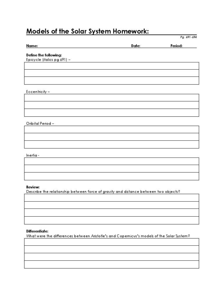 Solar System Models Homework | PDF