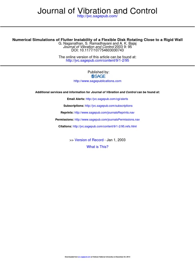 Journal of Vibration and Control | PDF | Navier–Stokes Equations ...