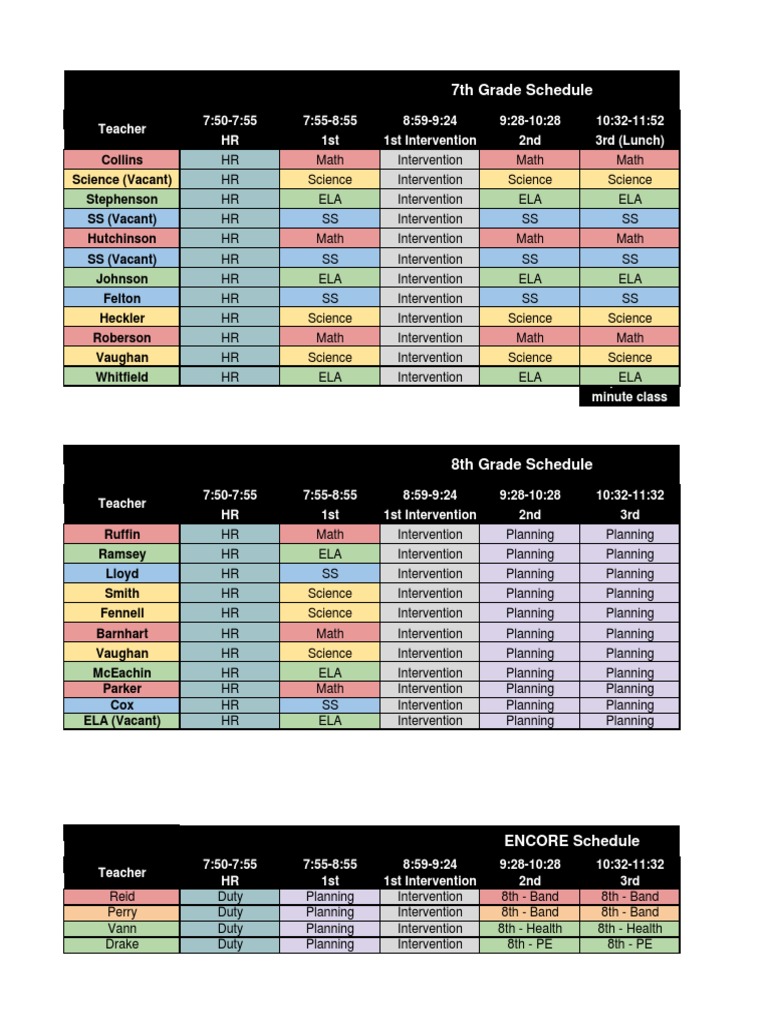 7th Grade Schedule | PDF | Science & Mathematics