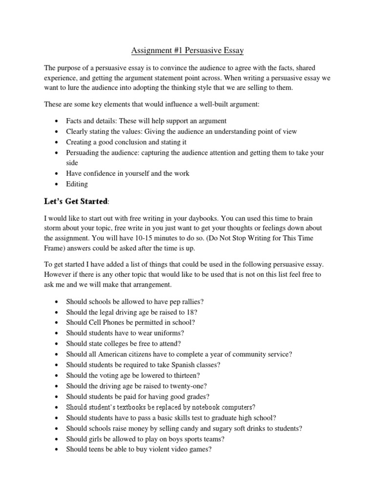 Assignment 1 Persuasive Essay Let's Get Started PDF Odor