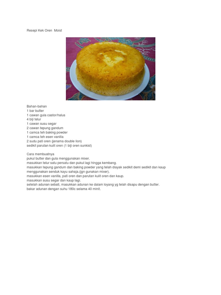 Kek Oren Kukus Lembab