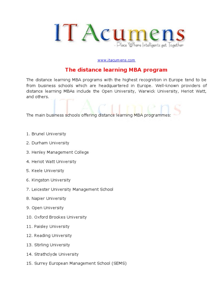 Distance Learning MBA Program | PDF | Business | Art